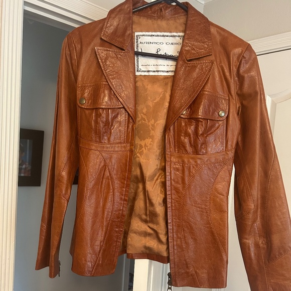 LAS PEPAS Vintage Argentina Leather Jacket Womens size 2 Moto​​​​ - Picture 1 of 7